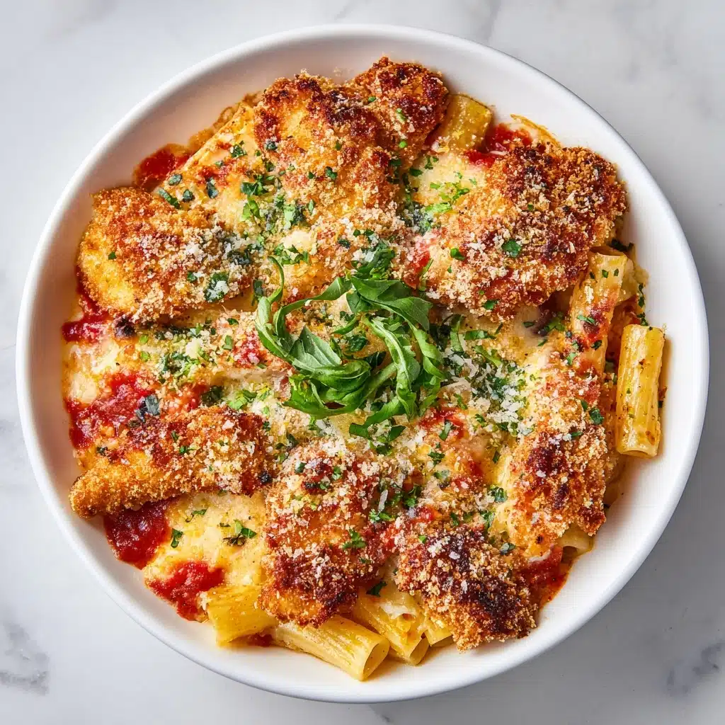 Chicken Parmesan Casserole Baked with Penne Pasta Recipe