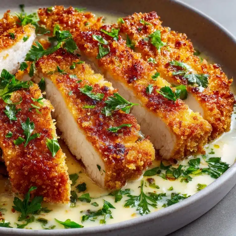 Crispy Parmesan Chicken with a Rich Garlic Sauce Recipe