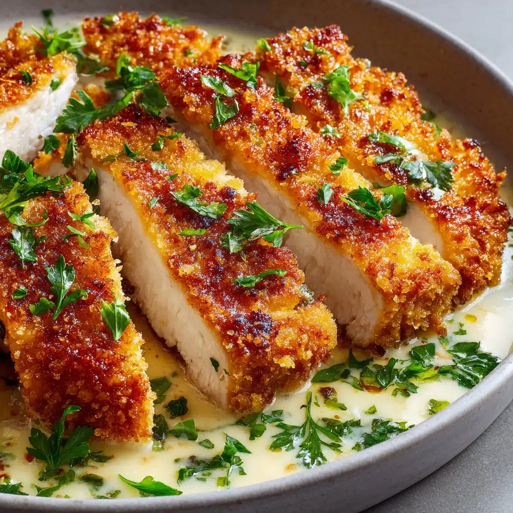 Crispy Parmesan Chicken with a Rich Garlic Sauce Recipe