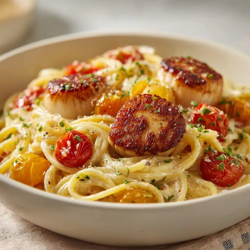 Shrimp Scallop Pasta with Cherry Tomatoes Recipe - Recipe Image