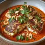 Spanish Grilled Cod with Almond Romesco Sauce Recipe