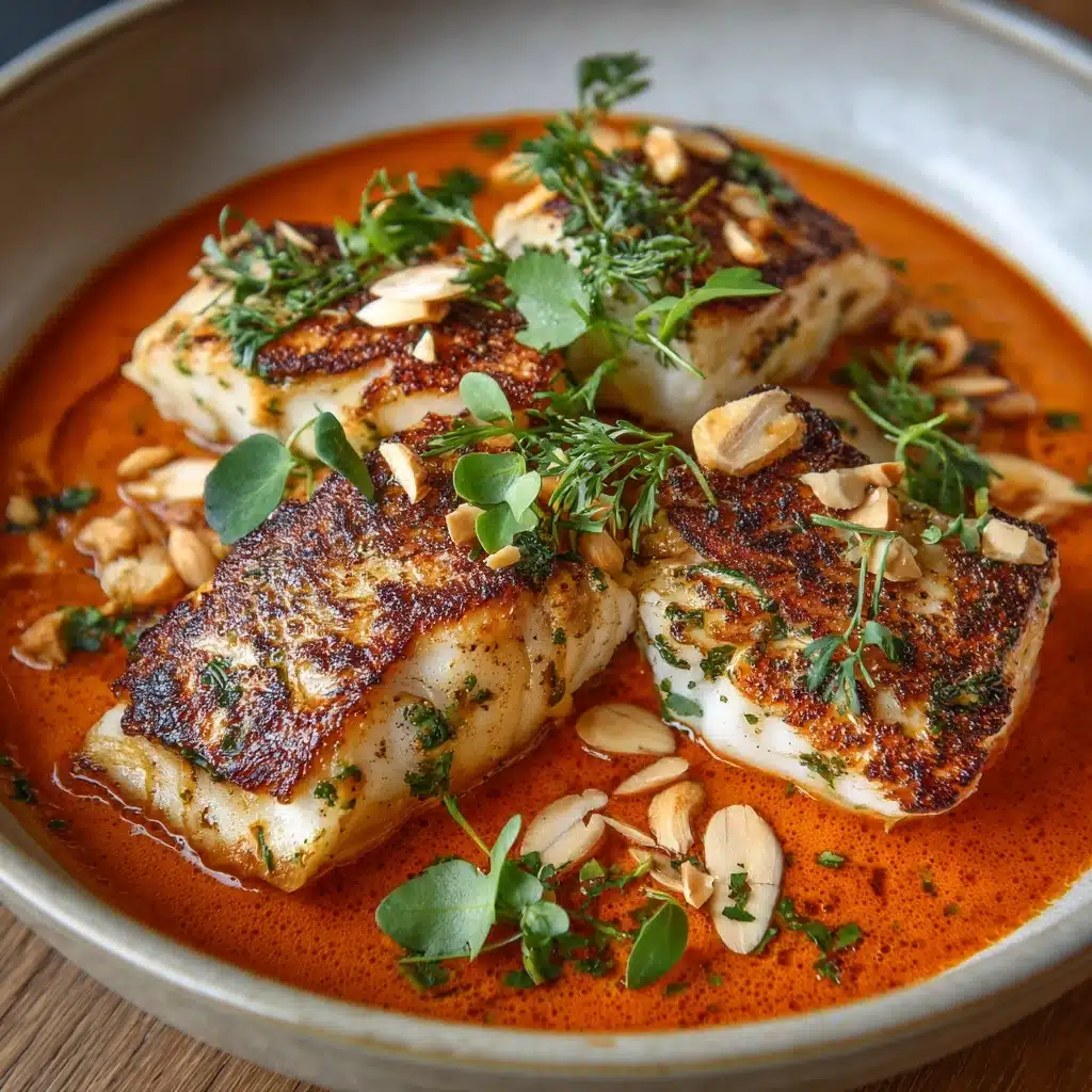 Spanish Grilled Cod with Almond Romesco Sauce Recipe