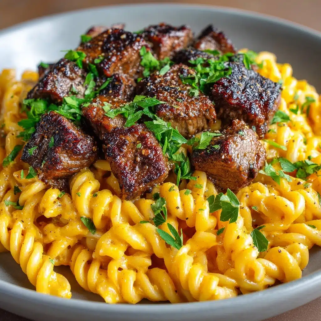 Cheesy Steak Bites and Rotini Pasta Recipe - Recipe Image