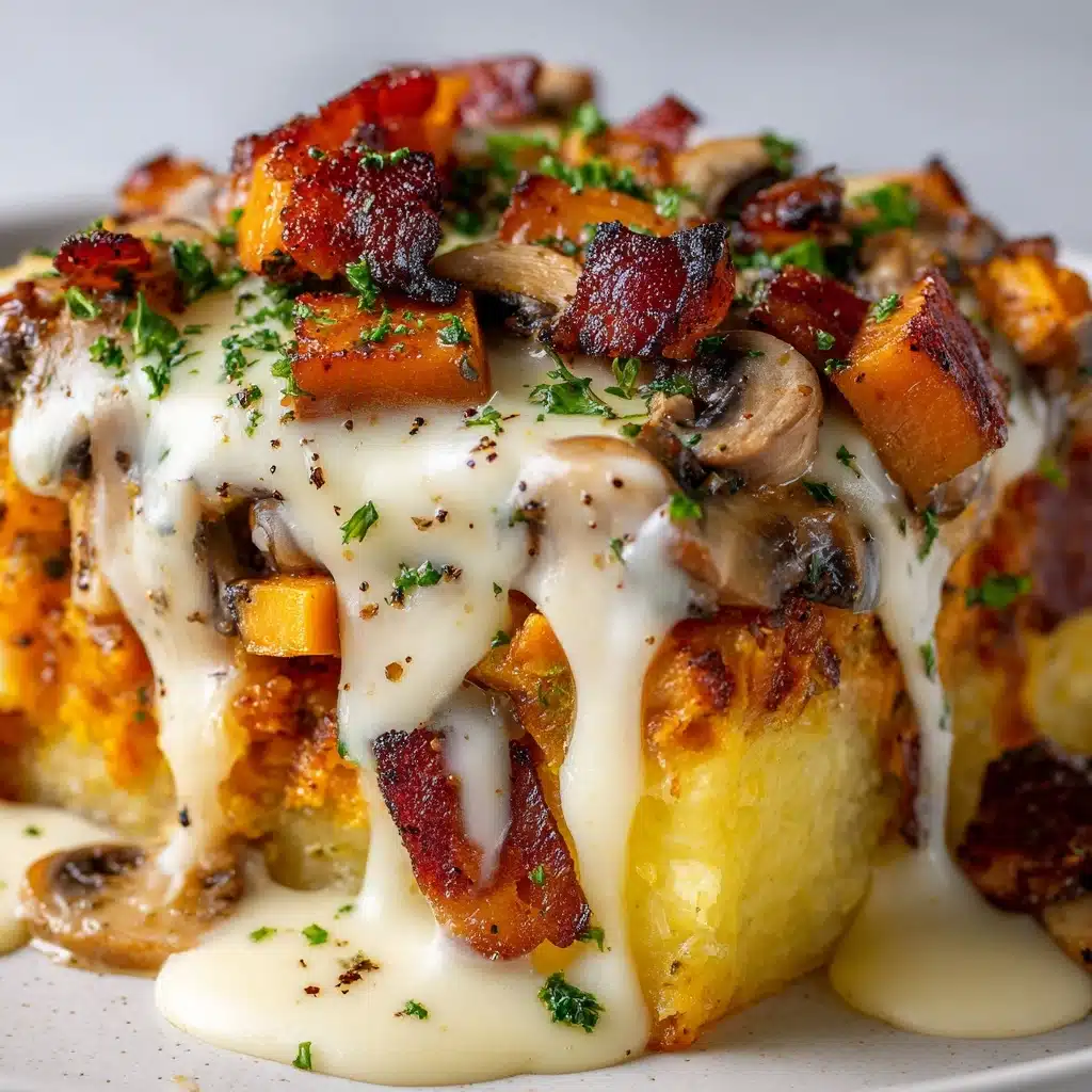 Loaded Jerk Chicken Baked Potato with Jerk Alfredo Sauce Recipe - Recipe Image