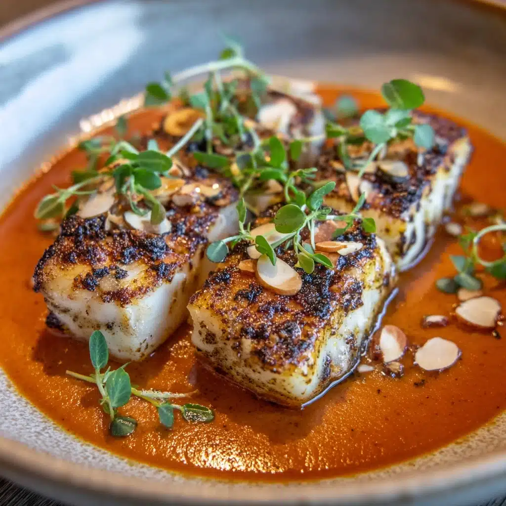 Spanish Grilled Cod with Almond Romesco Sauce Recipe - Recipe Image