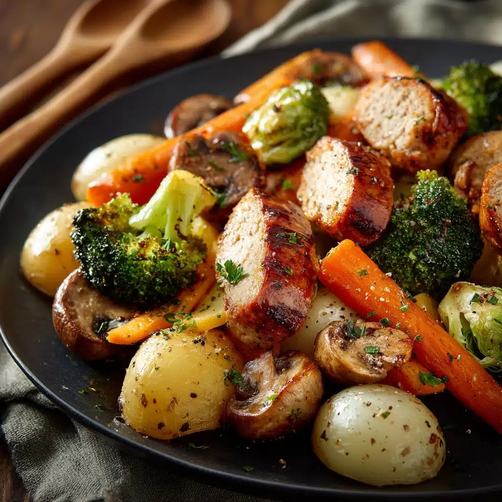 One Pan Baked Italian Sausage and Veggies Recipe - Recipe Image