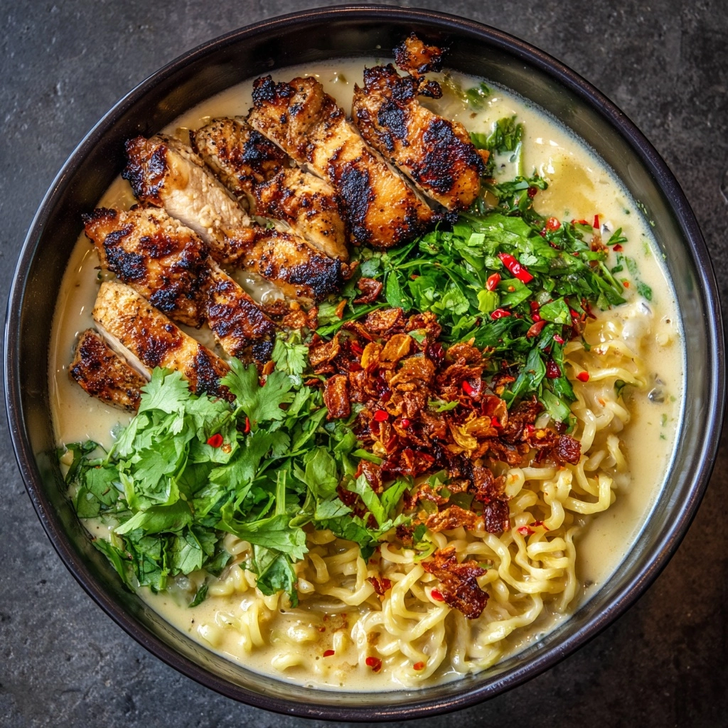 Fiery Chicken Ramen with Creamy Garlic Sauce Recipe - Recipe Image