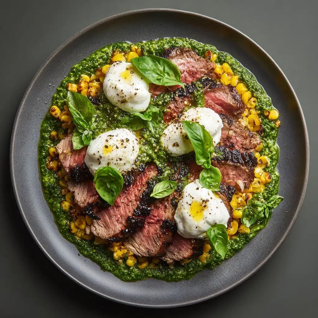 Grilled Flank Steak with Burrata & Pesto Recipe - Recipe Image