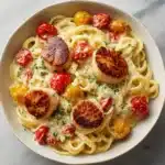 Shrimp Scallop Pasta with Cherry Tomatoes Recipe