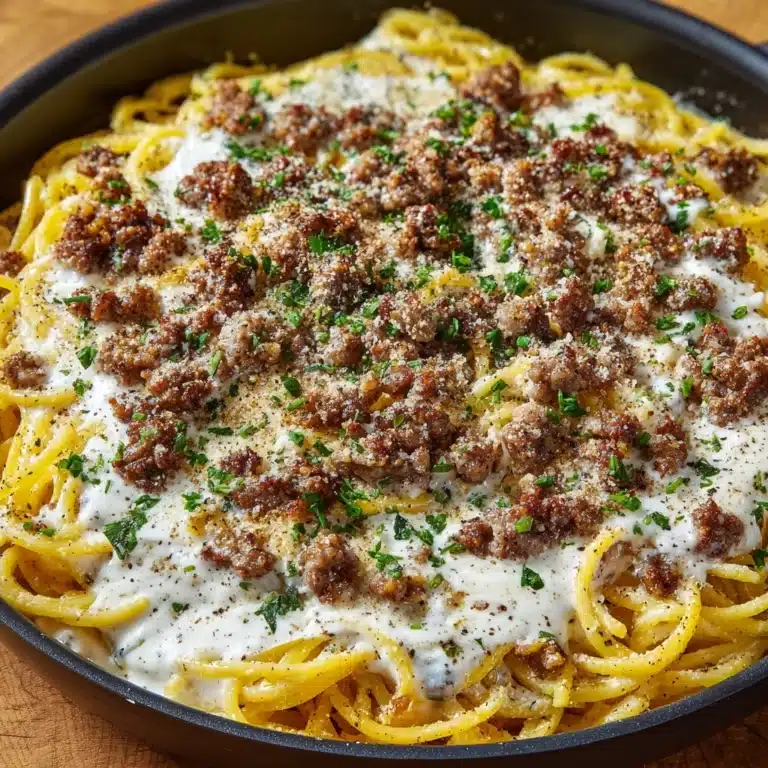 Cheesy Garlic Butter Linguine with Savory Ground Beef Recipe