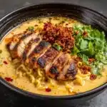 Fiery Chicken Ramen with Creamy Garlic Sauce Recipe