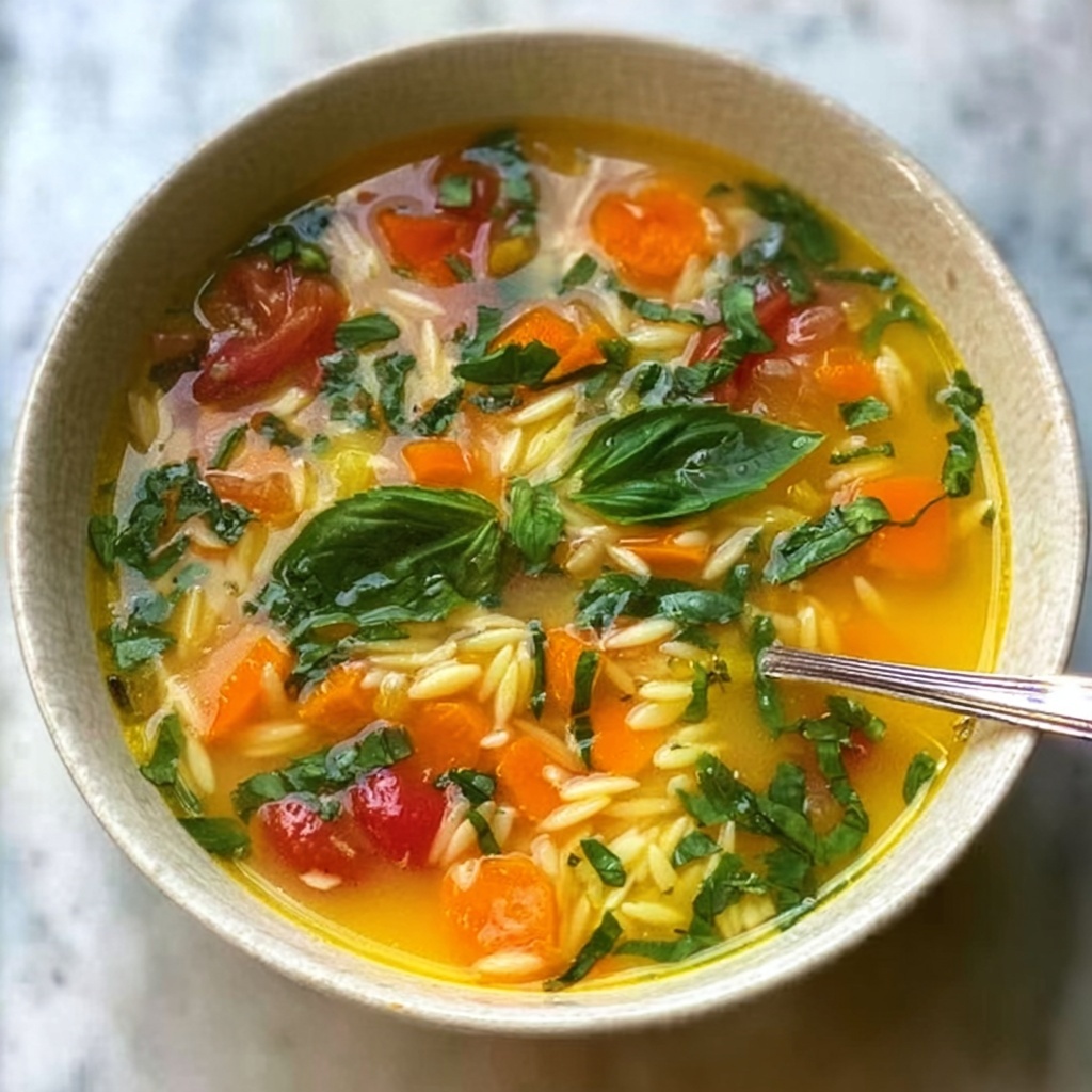 Summery Lemon, Vegetables, and Orzo Soup Recipe - Recipe Image