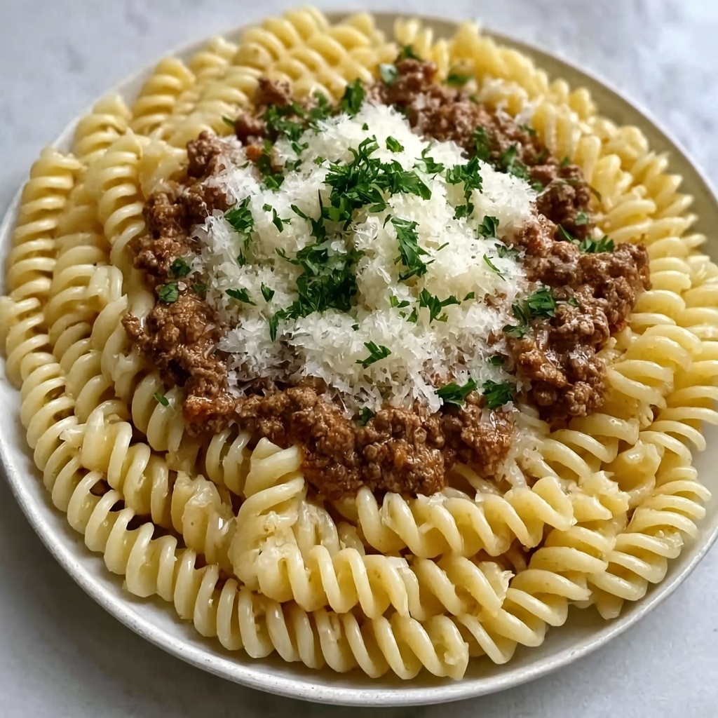 Beef and Rotini in Garlic Parmesan Sauce Recipe - Recipe Image