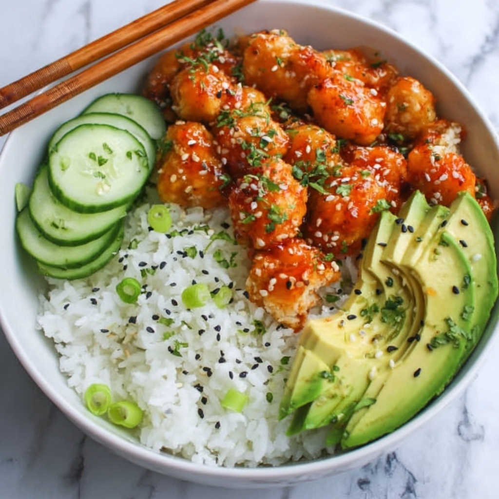 Spicy Salmon Bowls with Coconut Rice and Cucumber Salad Recipe - Recipe Image