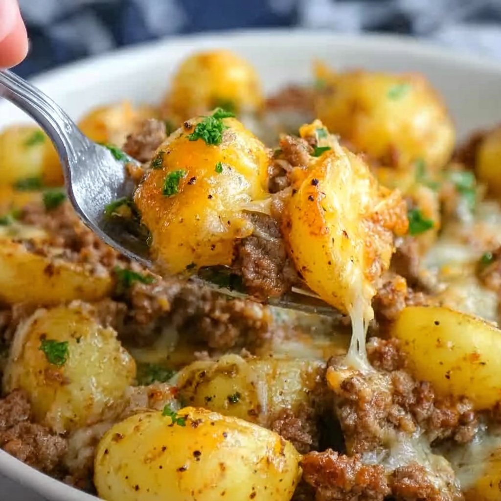 Hobo Casserole with Ground Beef, Potatoes, and Cheddar Cheese Recipe - Recipe Image