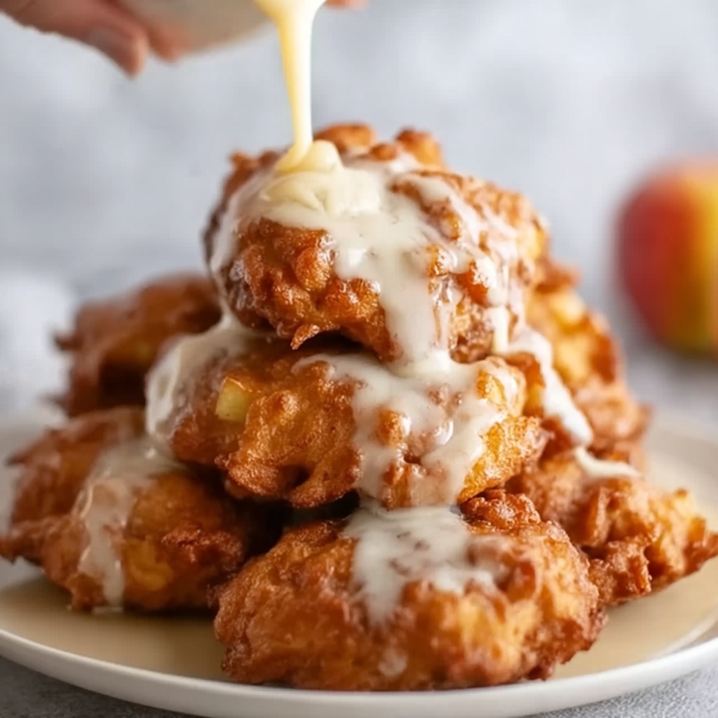 Soft Cinnamon Apple Fritters with Vanilla Glaze Recipe - Recipe Image