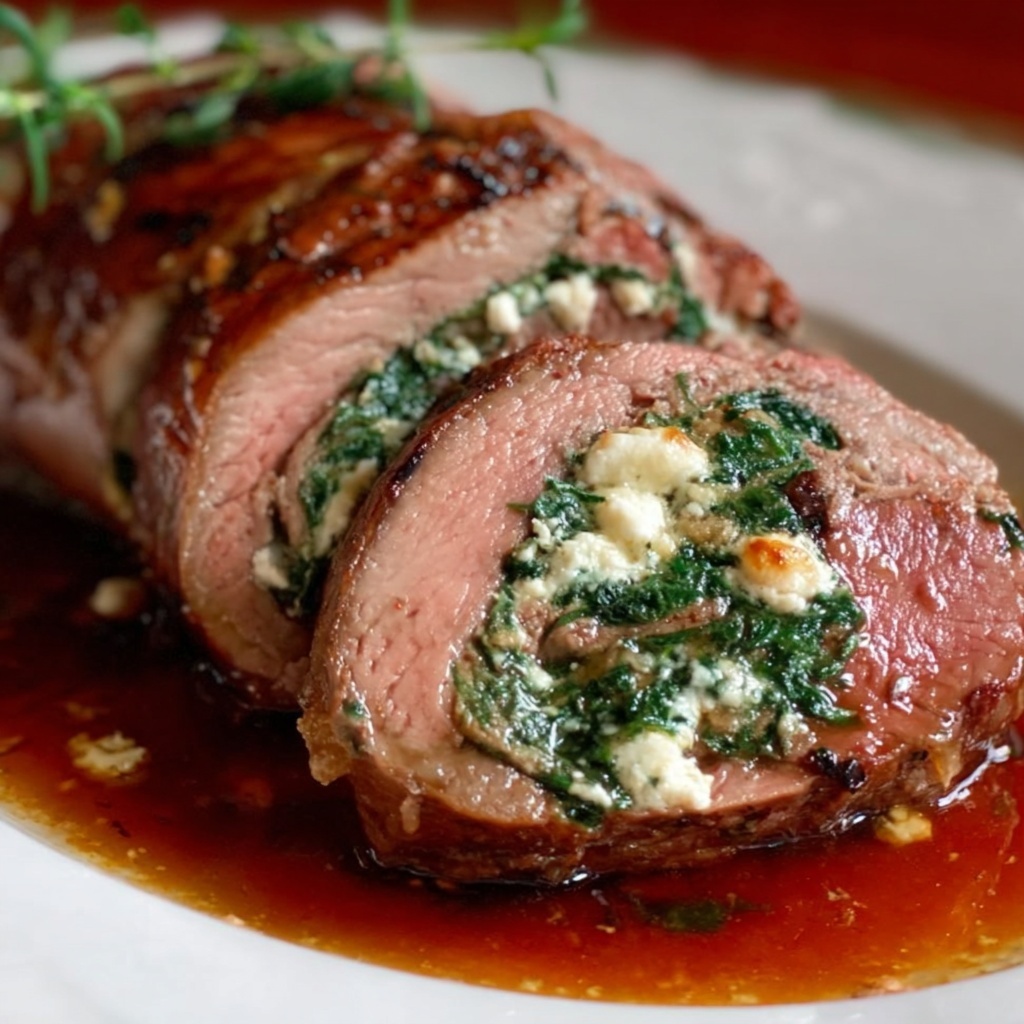 Stuffed Leg of Lamb with Spinach, Goat Cheese, and Pine Nuts Recipe - Recipe Image