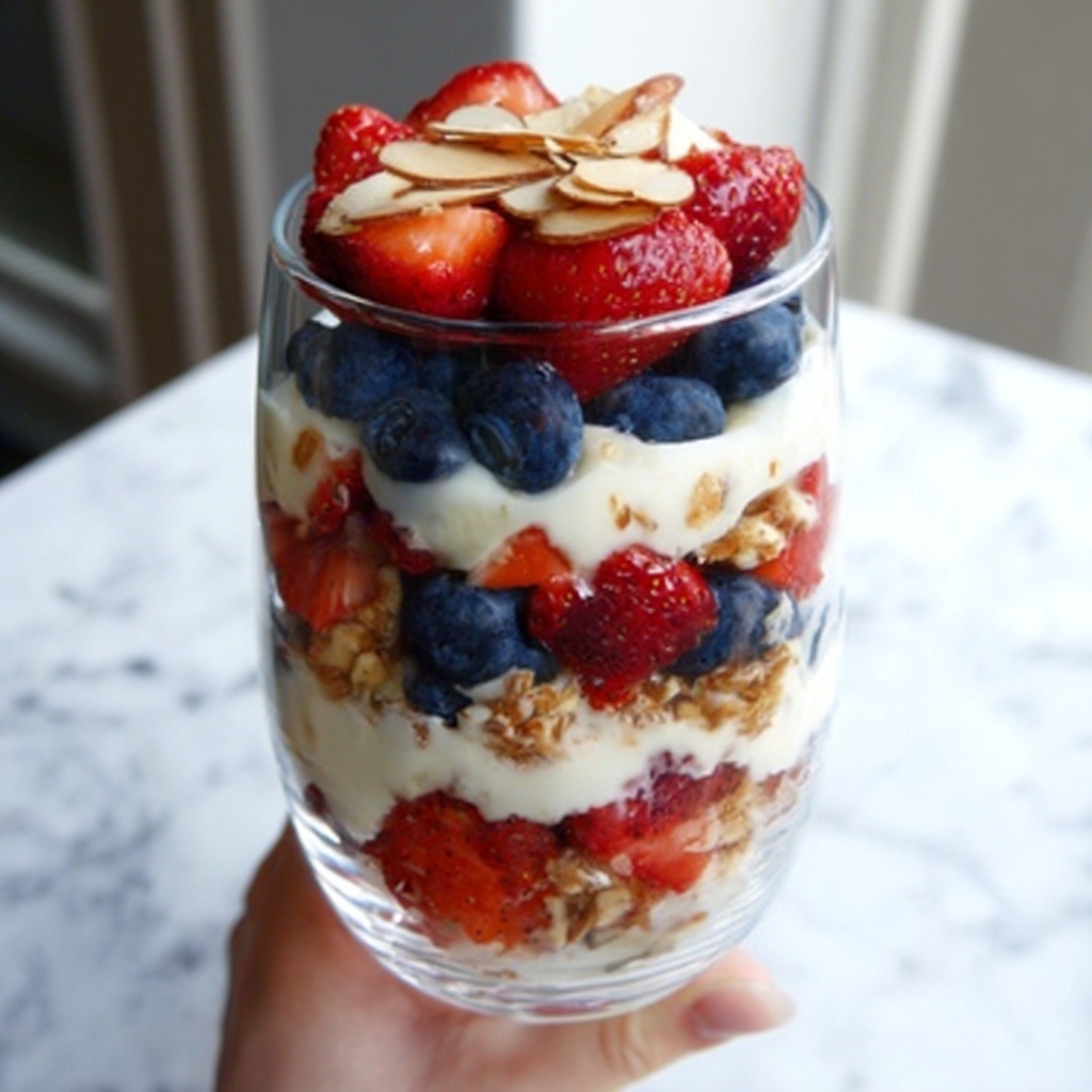 Greek Yogurt Parfait with Berries and Almonds Recipe - Recipe Image