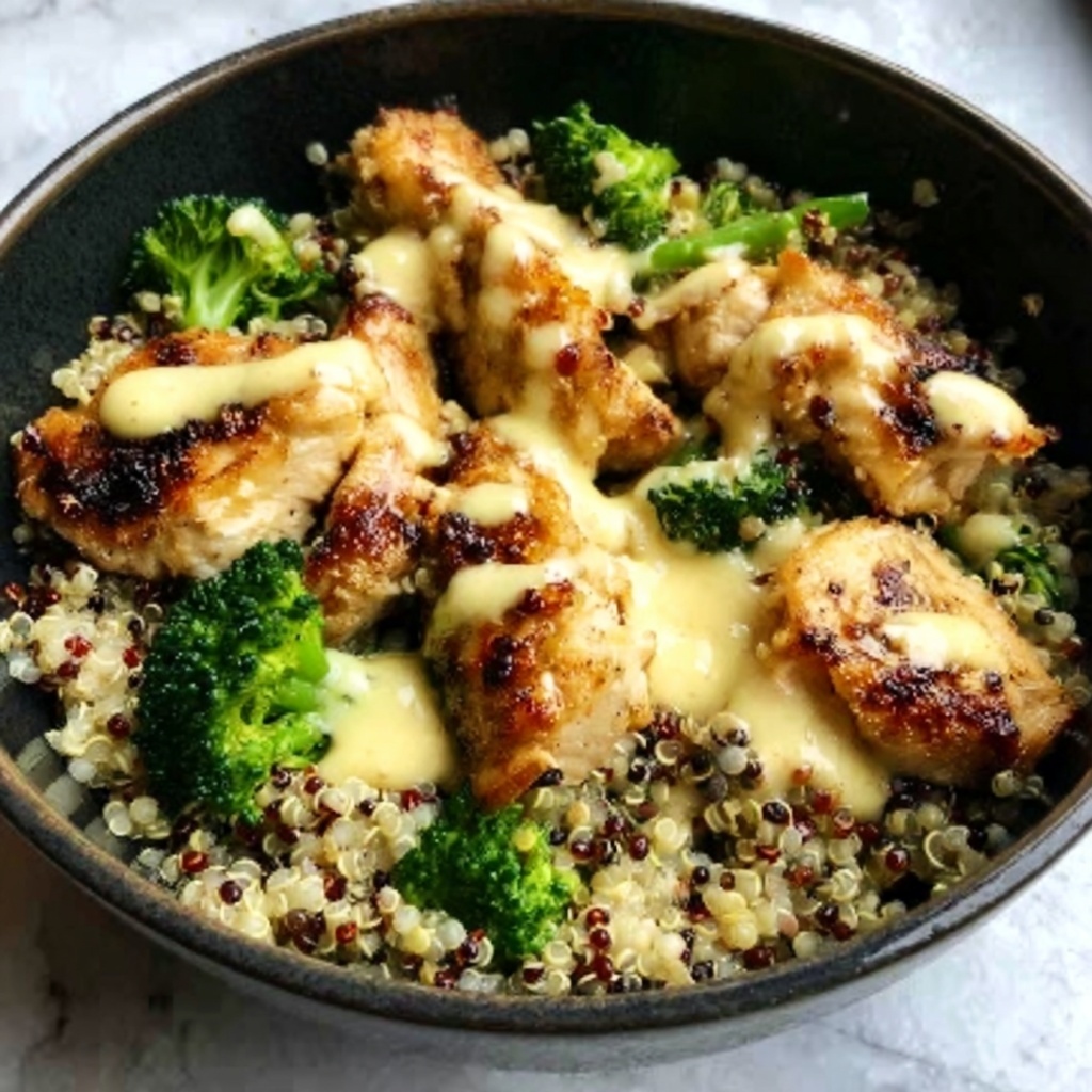 Grilled Chicken Broccoli Bowls with Creamy Garlic Sauce Recipe - Recipe Image