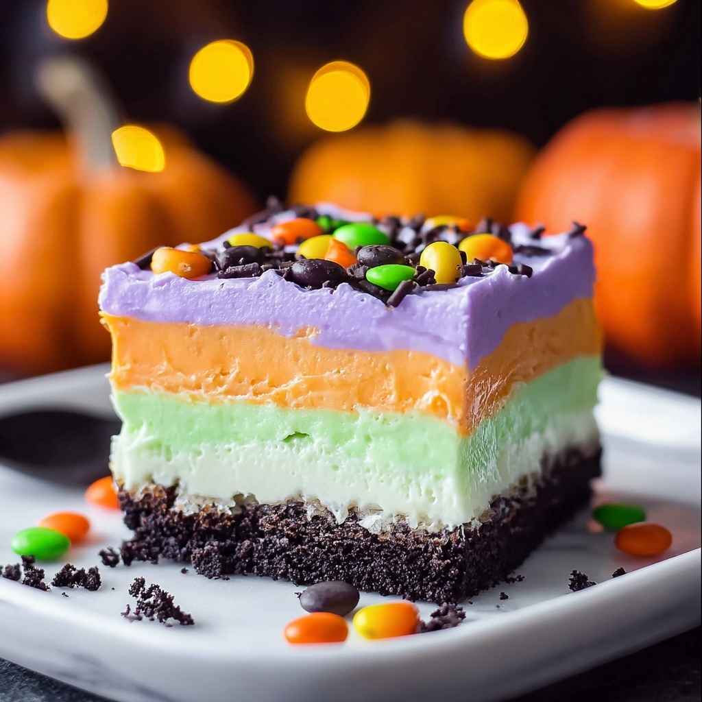 Halloween Lush: Easy No-Bake Orange and Purple Gelatin Dessert Recipe - Recipe Image
