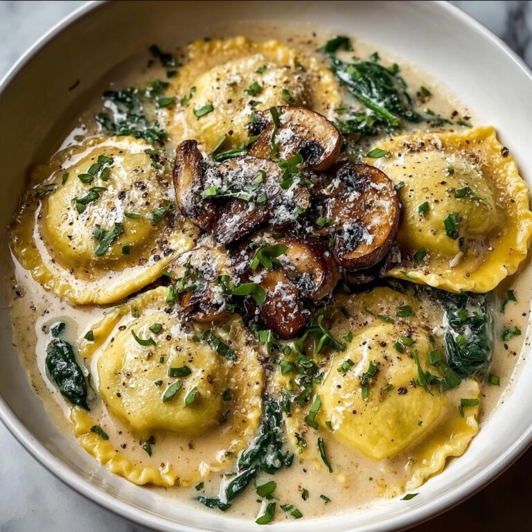 Spinach Mushroom Alfredo Ravioli Recipe
