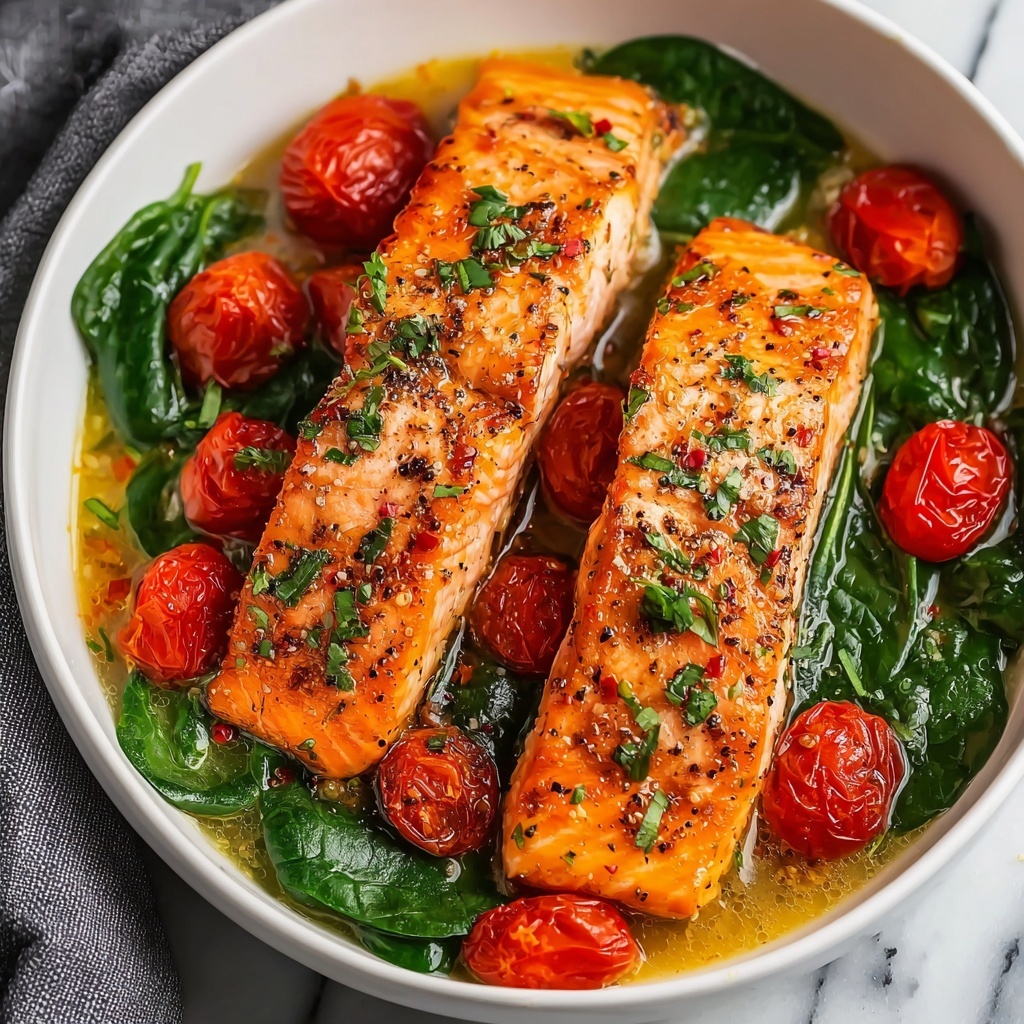 Tuscan Garlic Salmon with Spinach and Tomato Recipe - Recipe Image