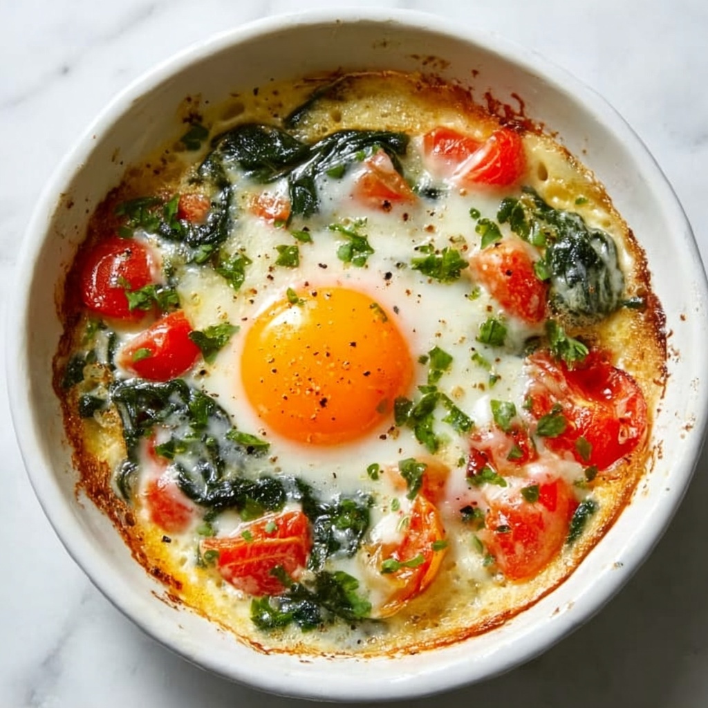 Baked Feta Eggs with Cherry Tomatoes and Spinach Recipe - Recipe Image