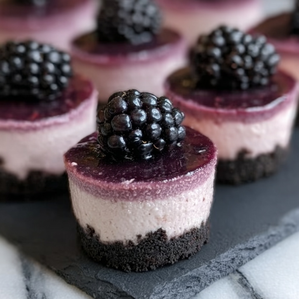 Blackberry Mini Cheesecakes with Blackberry Sauce Recipe - Recipe Image