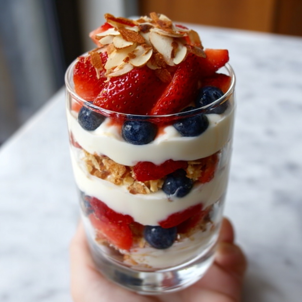 Greek Yogurt Parfait with Berries and Almonds Recipe - Recipe Image