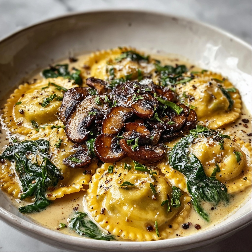 Spinach Mushroom Alfredo Ravioli Recipe - Recipe Image