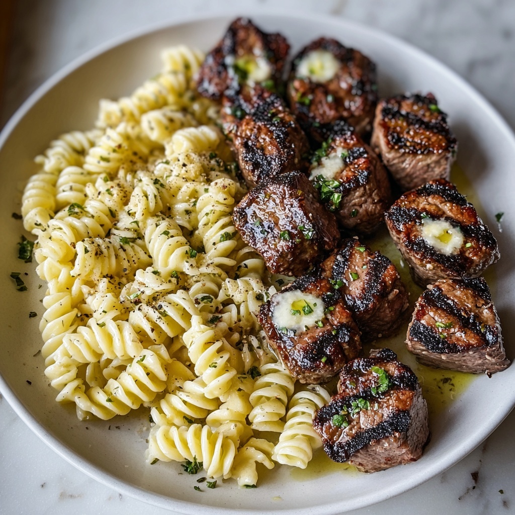 Garlic Butter Steak Bites & Cheesy Alfredo Recipe - Recipe Image