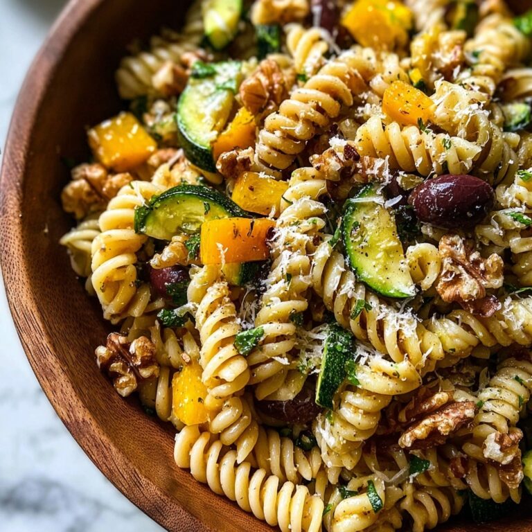 Fall Harvest Pasta Salad with Butternut Squash, Brussels Sprouts, Cranberries, and Feta Recipe