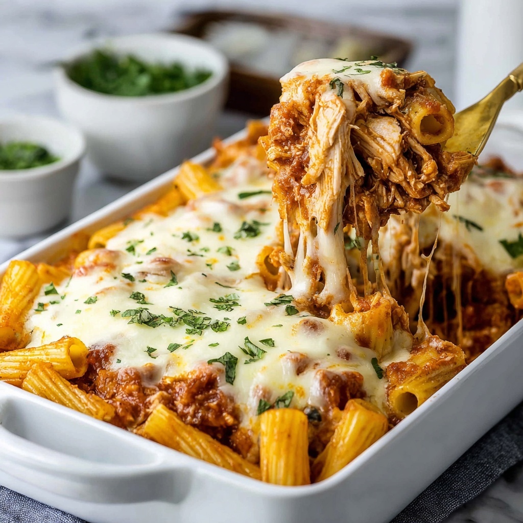 Cheesy Baked Chicken Rigatoni Pasta Recipe - Recipe Image
