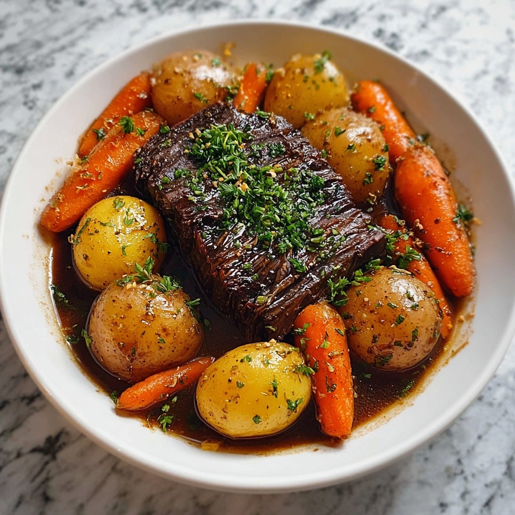 Slow Cooker Pot Roast with Carrots and Potatoes Recipe - Recipe Image