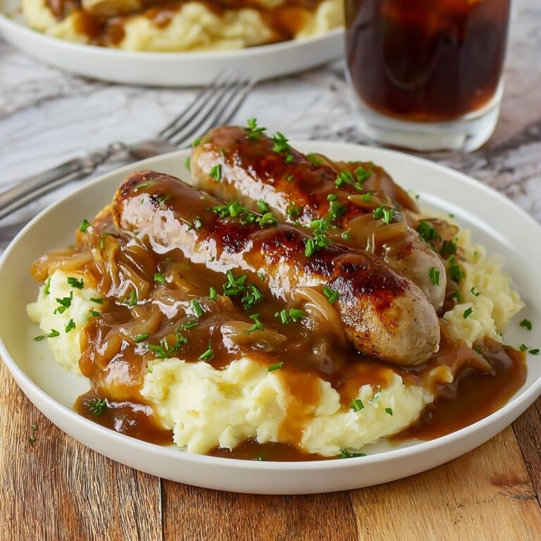 Bangers and Colcannon with Guinness Onion Gravy Recipe