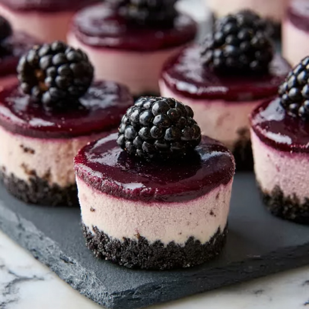 Blackberry Mini Cheesecakes with Blackberry Sauce Recipe - Recipe Image