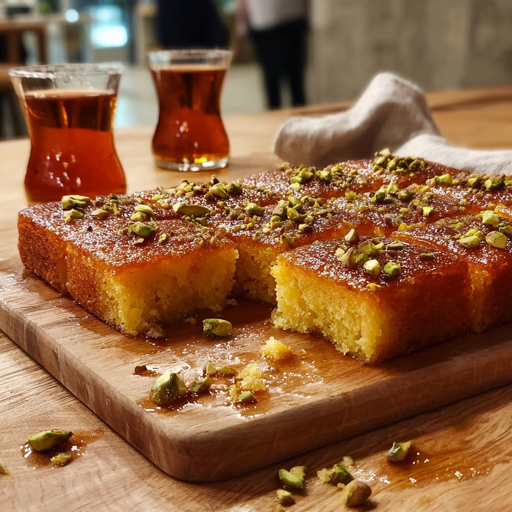 Cardamom Rose Syrup Basbousa Recipe - Recipe Image
