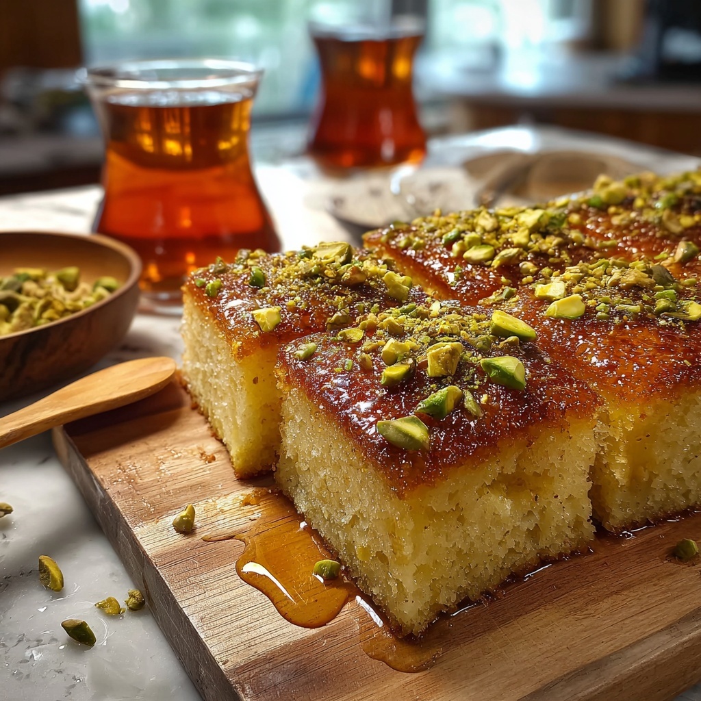 Rose Pistachio Almond Basbousa Recipe - Recipe Image