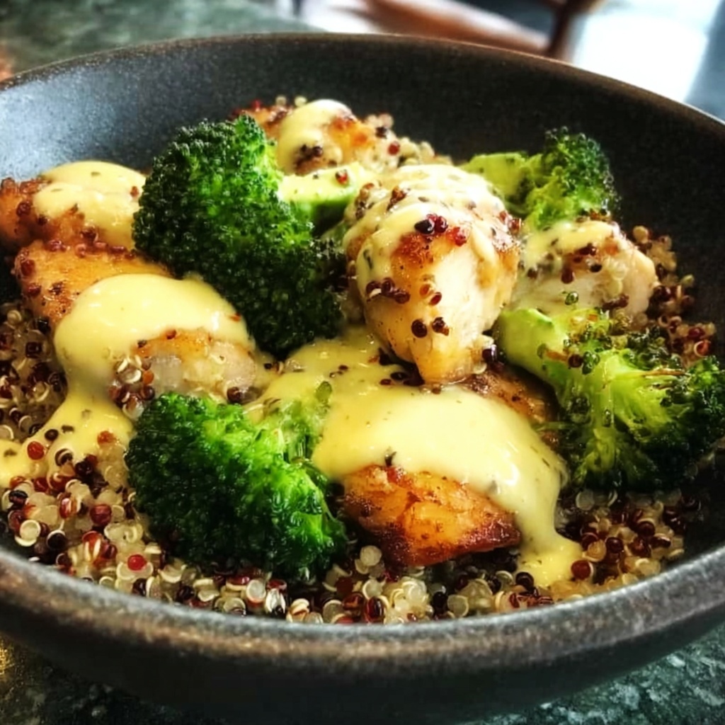 Grilled Chicken Broccoli Bowls with Creamy Garlic Sauce Recipe - Recipe Image