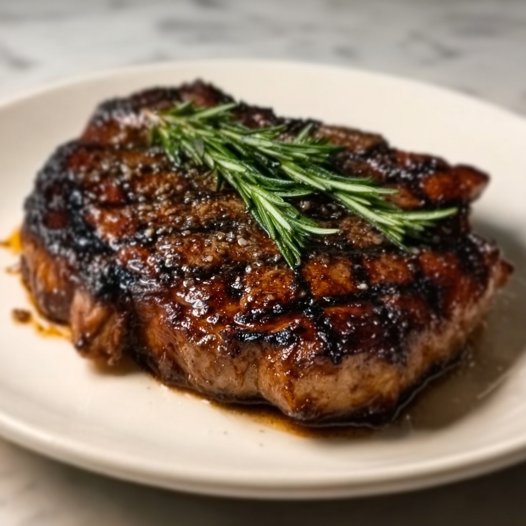 Oven-Cooked Juicy Ribeye Steak with Garlic and Rosemary Recipe - Recipe Image