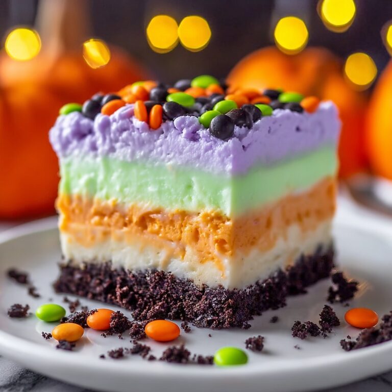 Halloween Lush: Easy No-Bake Orange and Purple Gelatin Dessert Recipe