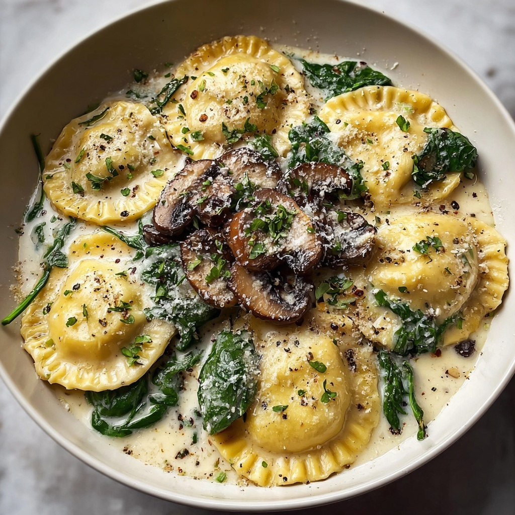 Spinach Mushroom Alfredo Ravioli Recipe - Recipe Image