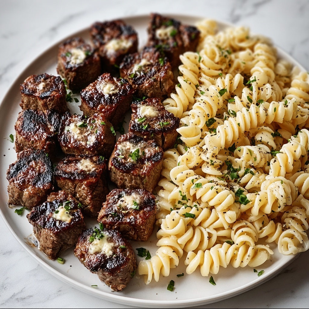 Garlic Butter Steak Bites & Cheesy Alfredo Recipe - Recipe Image