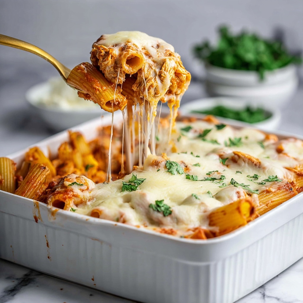 Cheesy Baked Chicken Rigatoni Pasta Recipe - Recipe Image