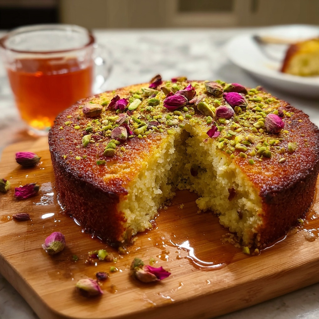 Pistachio Rosewater Semolina Cake Recipe - Recipe Image