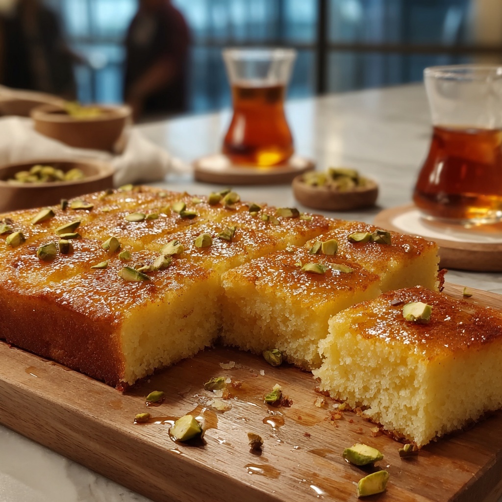 Cardamom Rose Syrup Basbousa Recipe - Recipe Image