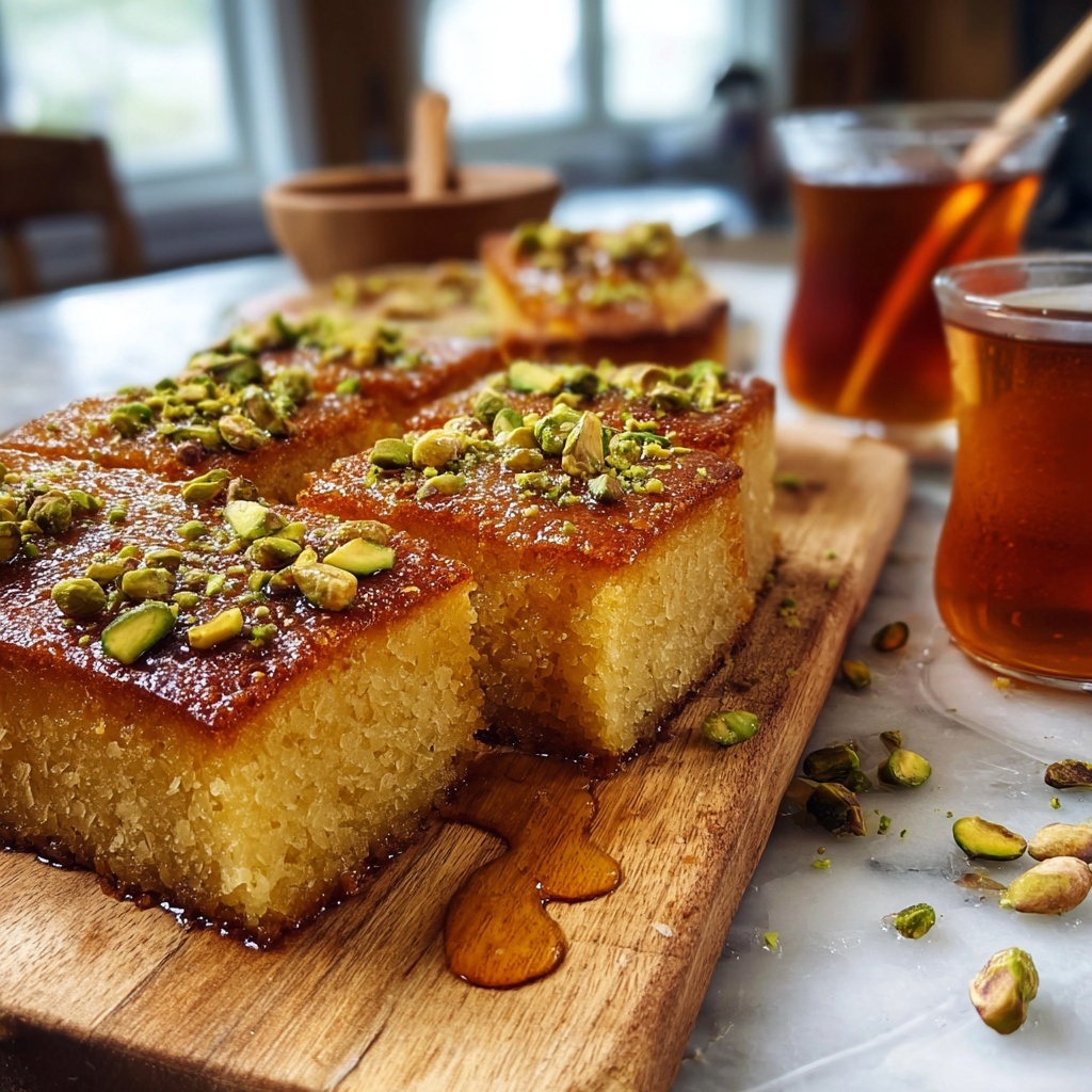 Rose Pistachio Almond Basbousa Recipe - Recipe Image