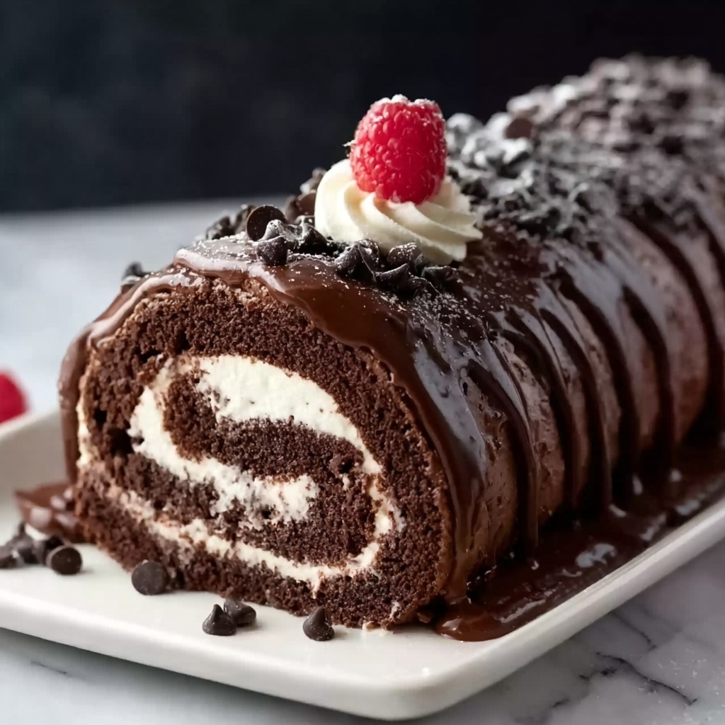 Chocolate Cake Roll with Chocolate Ganache and Cream Filling Recipe - Recipe Image