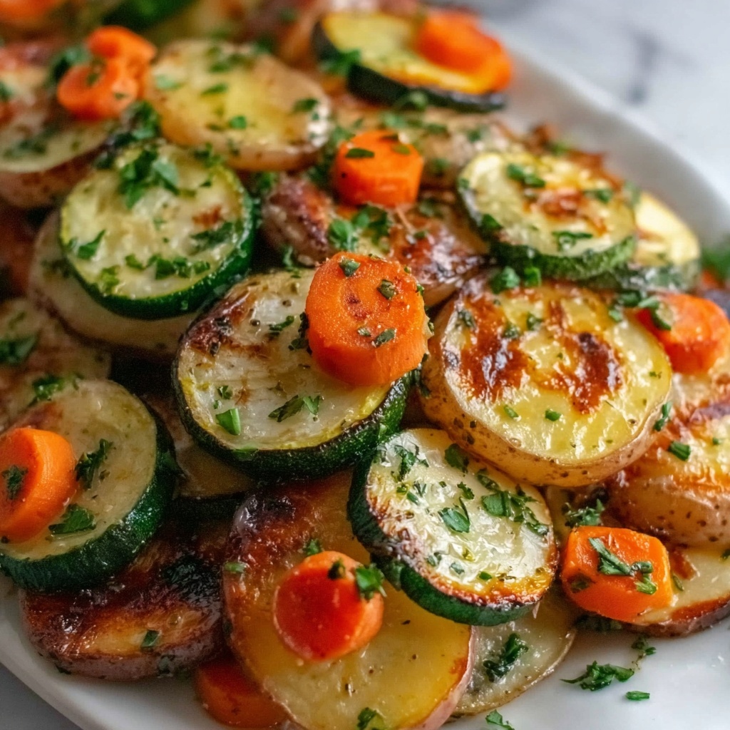 Garlic Herb Roasted Potatoes, Carrots, and Zucchini Recipe - Recipe Image