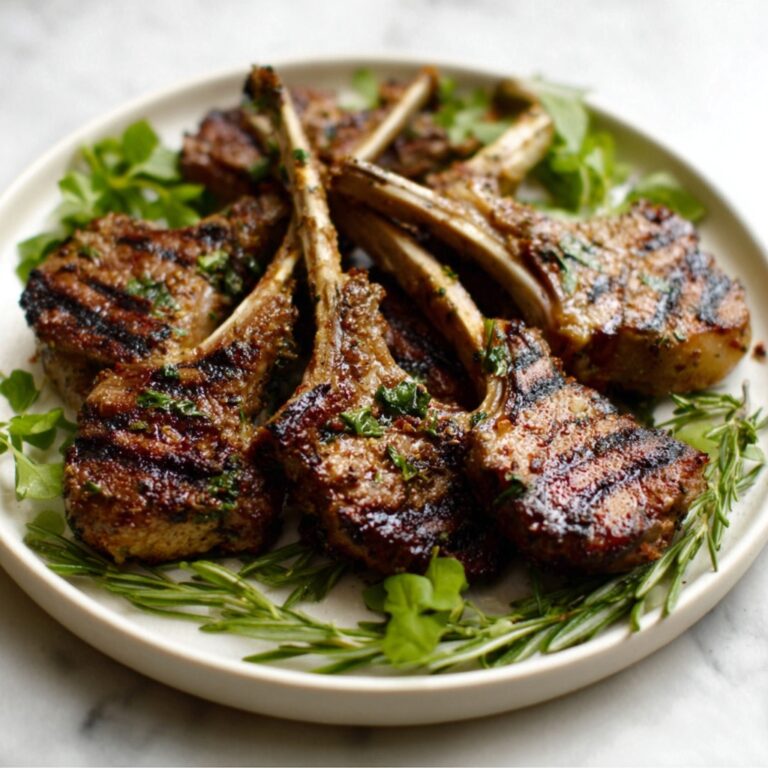 Grilled Lamb Cutlets with Garlic and Rosemary Over Baby Greens Recipe